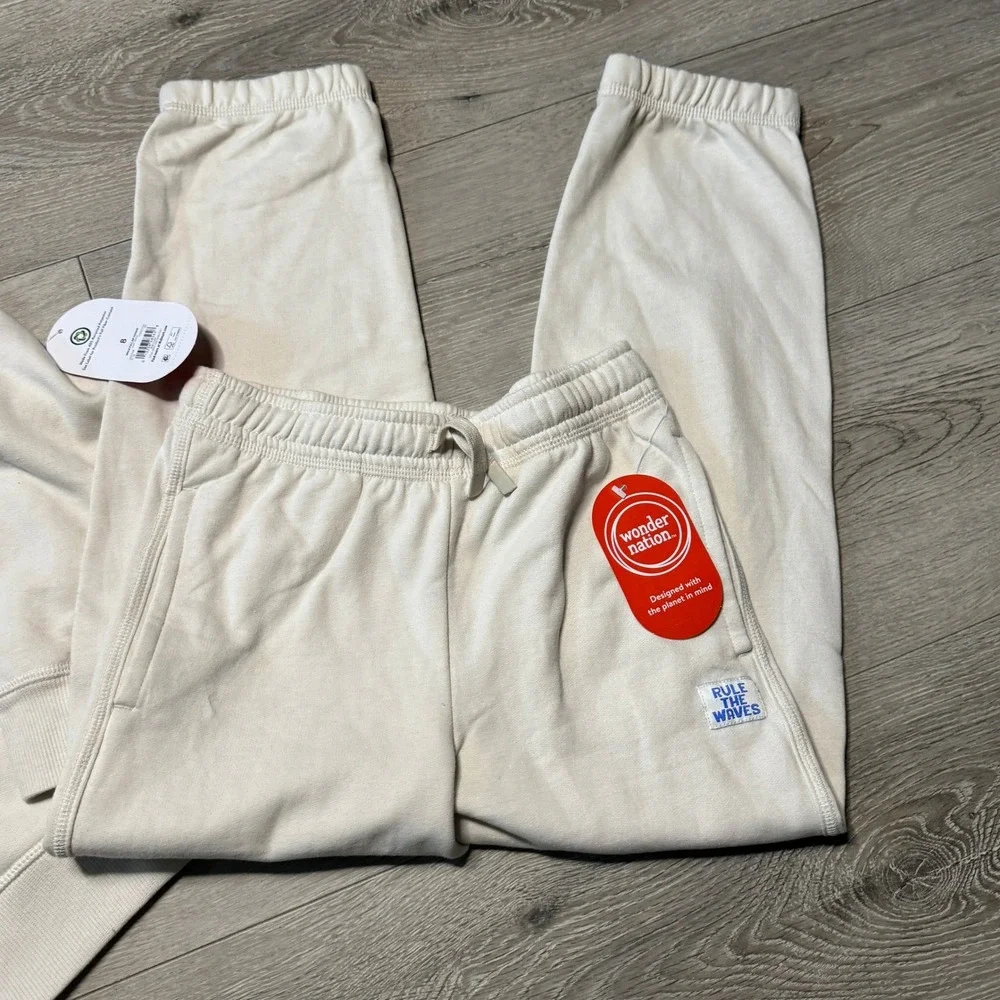NWT Wonder Nation Boys Cream Rule the Waves Shark Hoodie and‎ Joggers Set Size 8